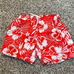 H&M Red and White Patterned Swim Shorts